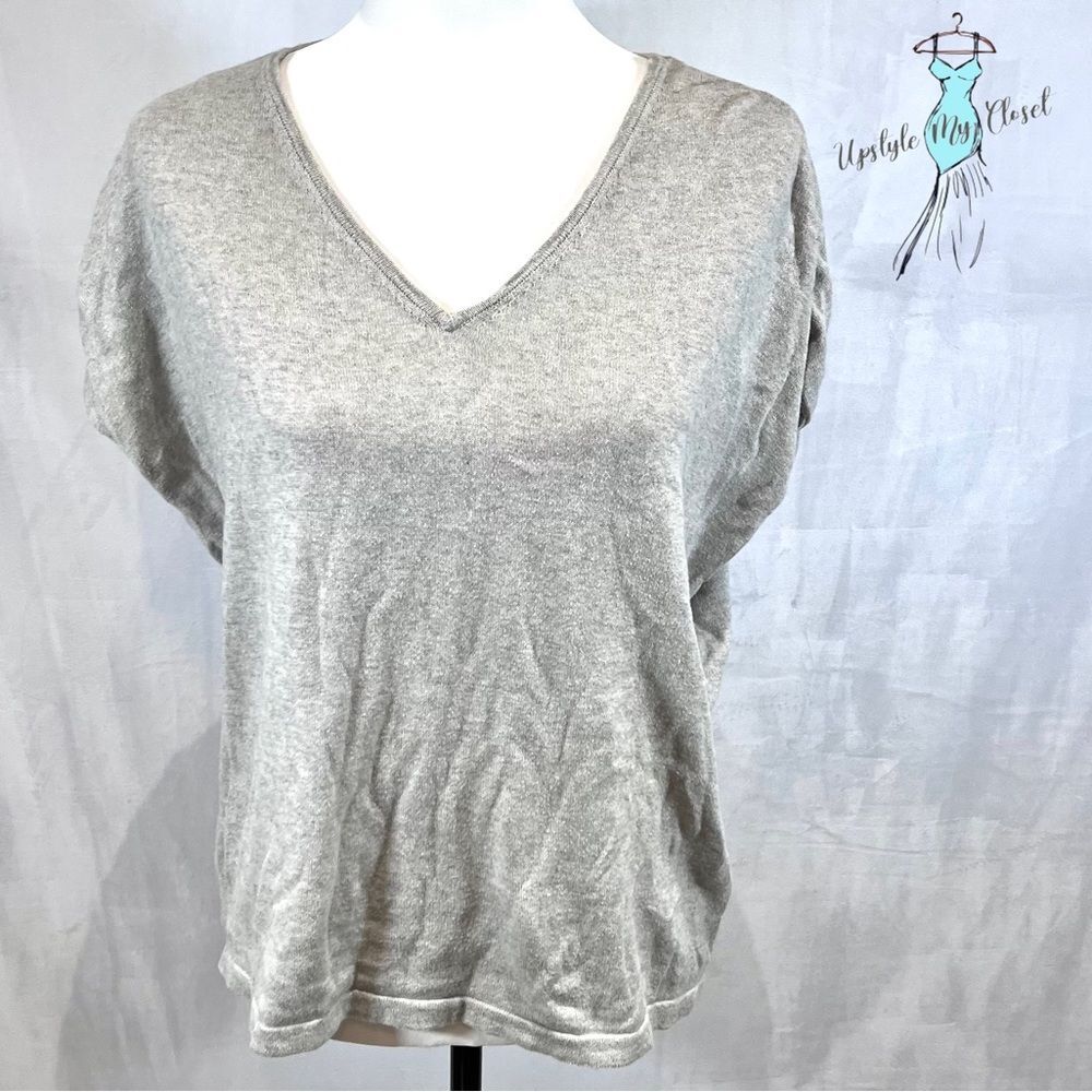 Magaschoni gray vneck cotton cashmere blend sweater top size XS